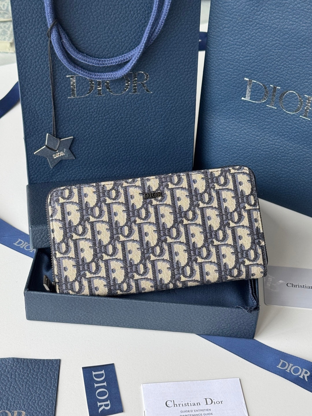 CD Long Zipped Wallet 19.8cm Beige Black Jacquard