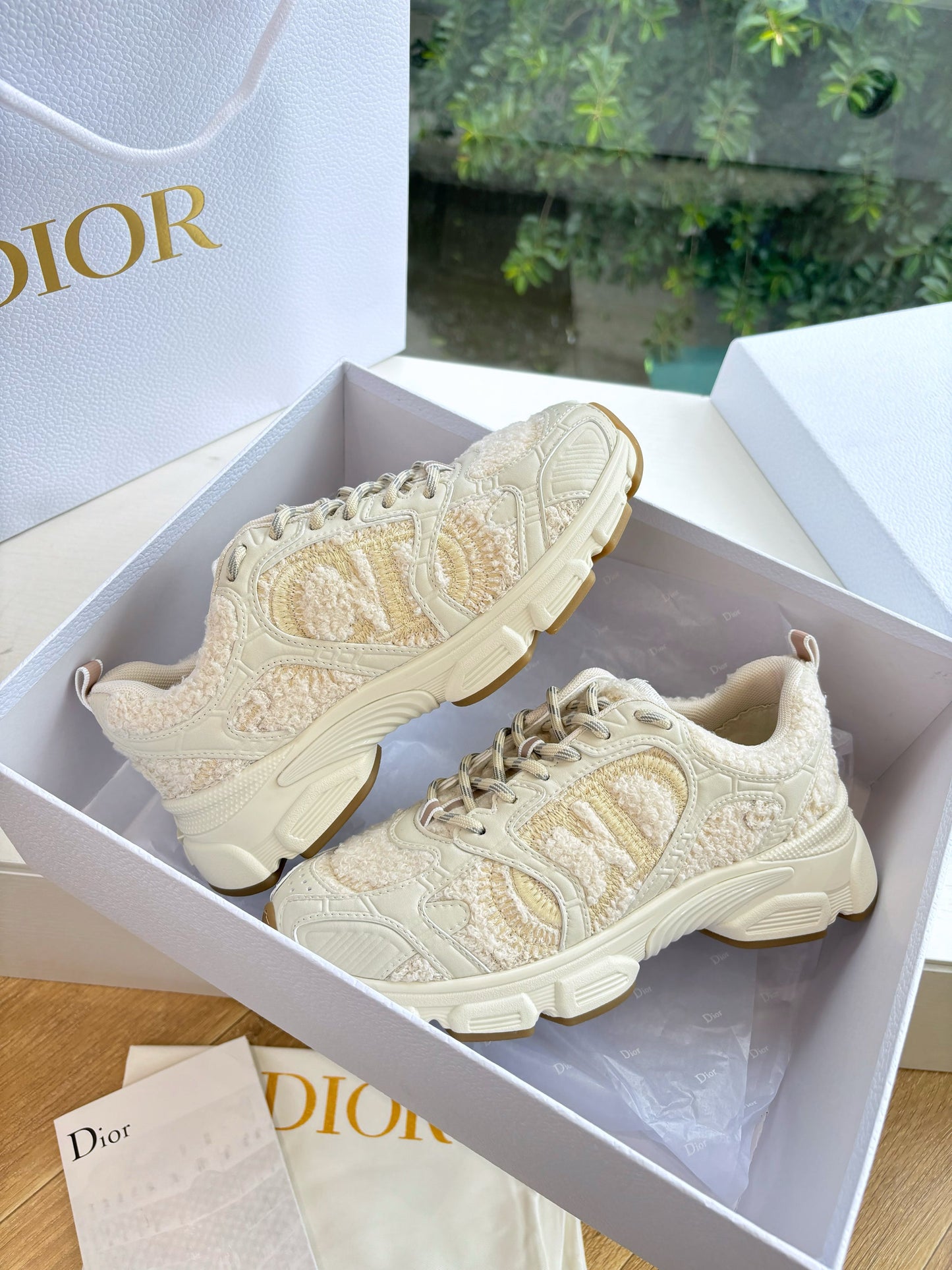 Dior Chrono Sneaker Beige Technical Wool and Leather 506845