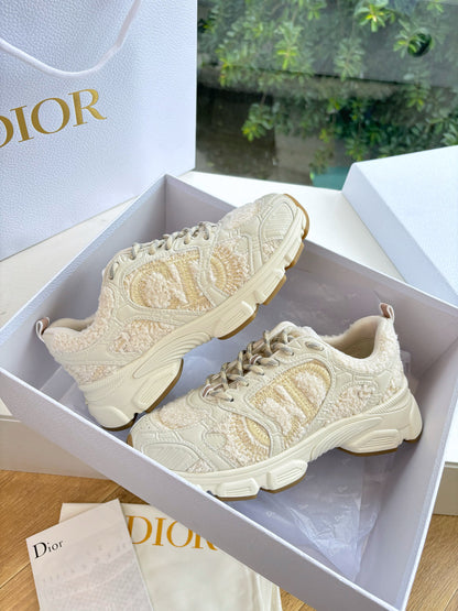 Dior Chrono Sneaker Beige Technical Wool and Leather 506845