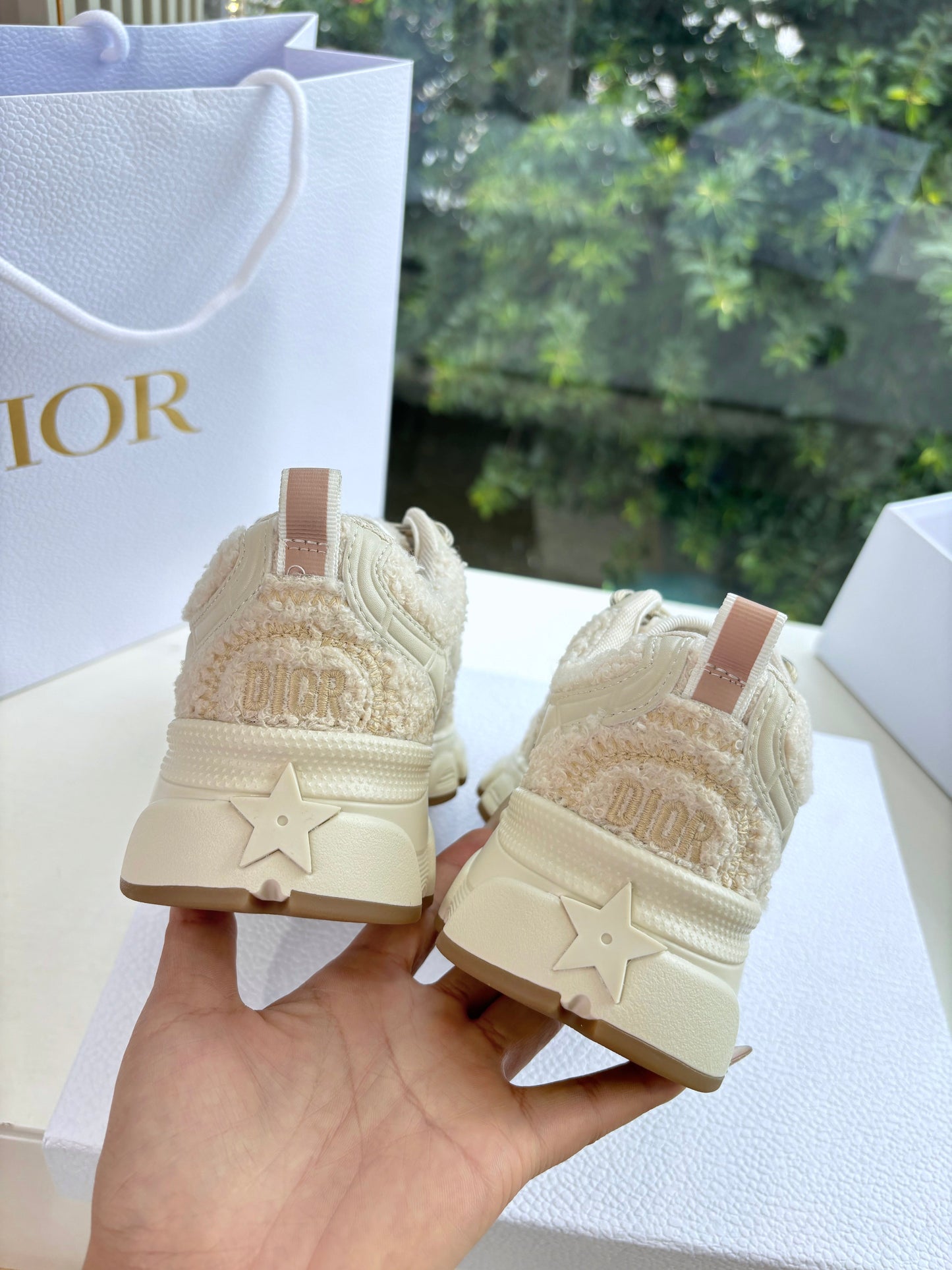 Dior Chrono Sneaker Beige Technical Wool and Leather 506845
