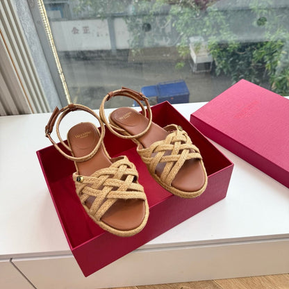 VLogo Bribri Espadrille Sandals Brown Raffia Leather 933618