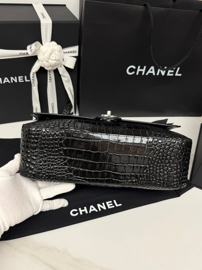 Chanel 2026 Crocodile-embossed Bag 32cm Black Leather Silver Hardware