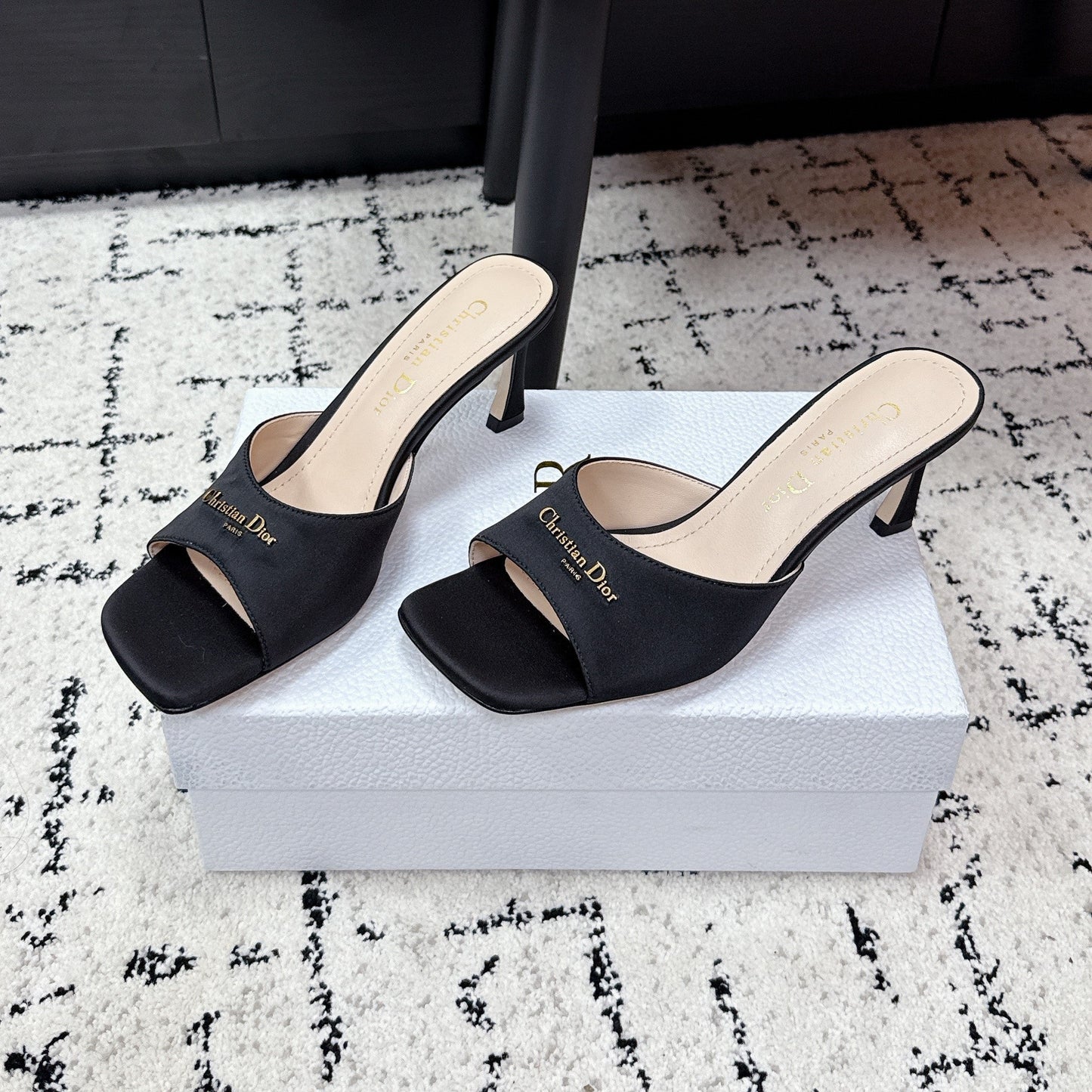 CD Square-Toed Sandal Black Satin 617518