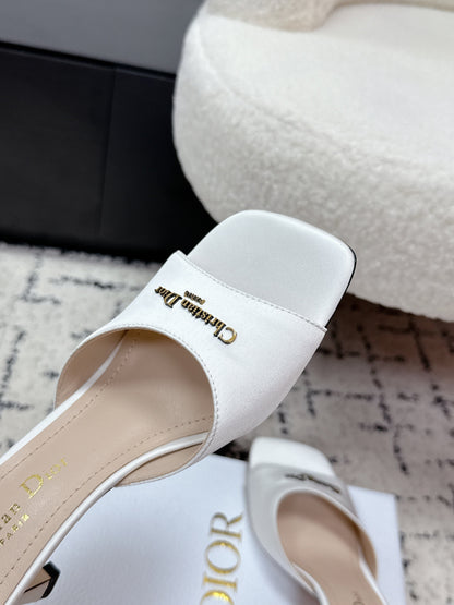CD Square-Toed Sandal White Satin 617519
