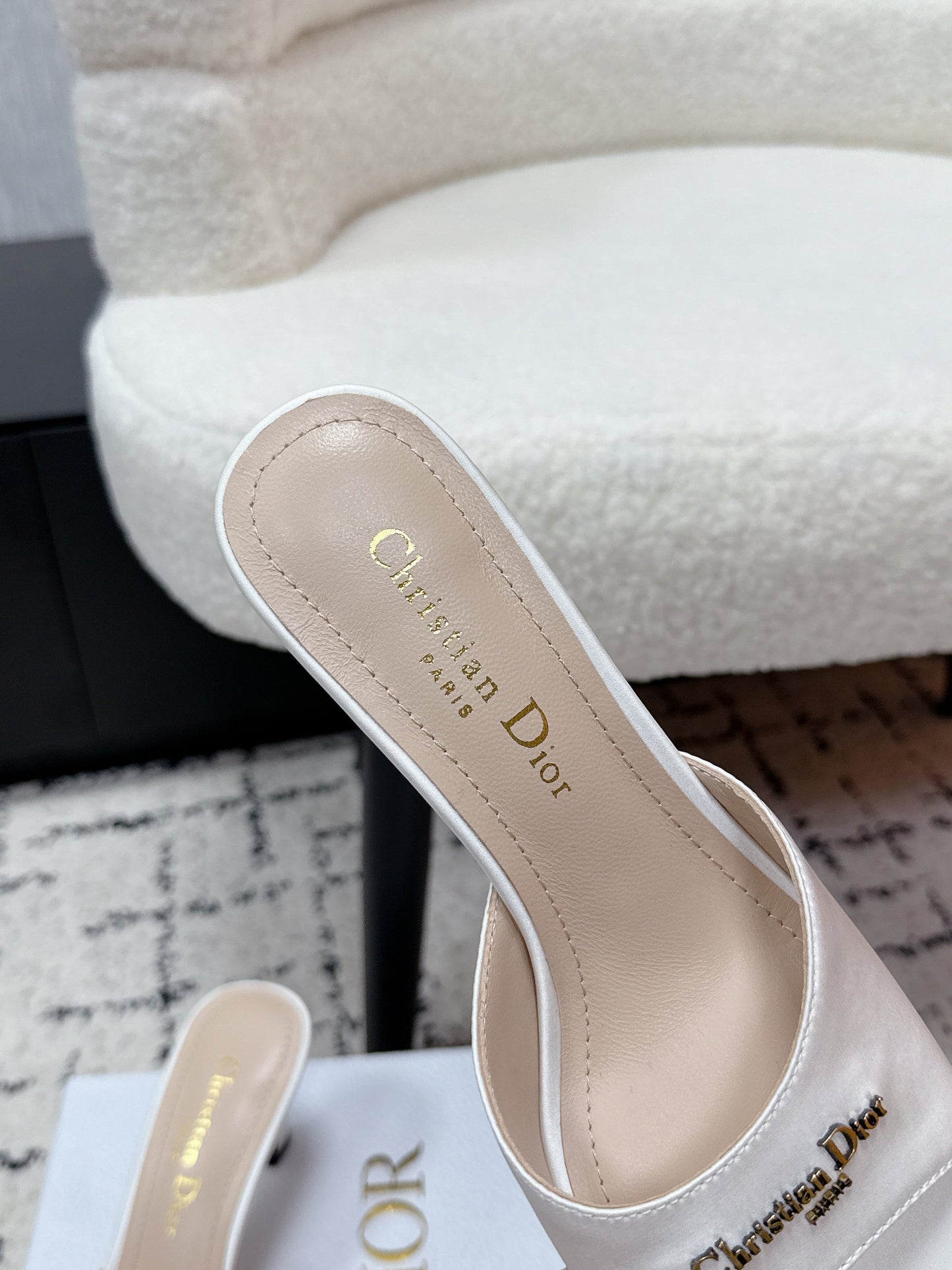 CD Square-Toed Sandal White Satin 617519