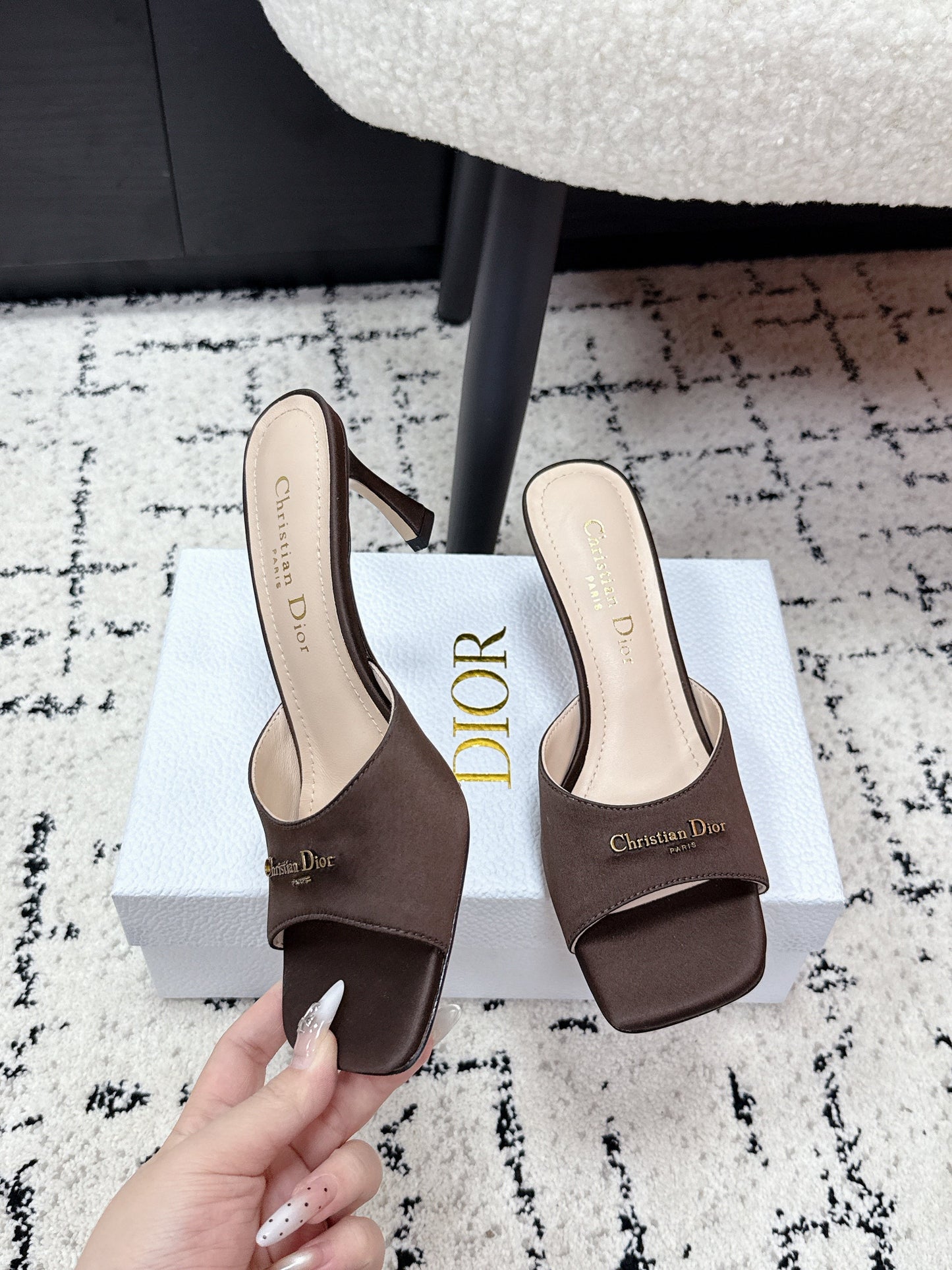 CD Square-Toed Sandal Brown Satin 617520
