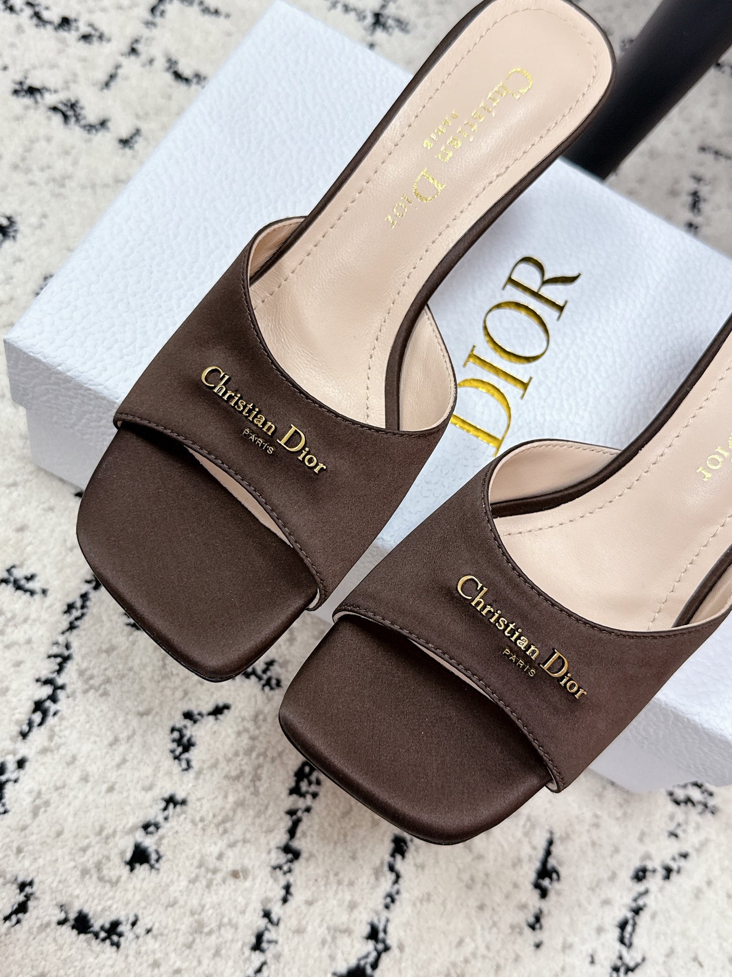 CD Square-Toed Sandal Brown Satin 617520
