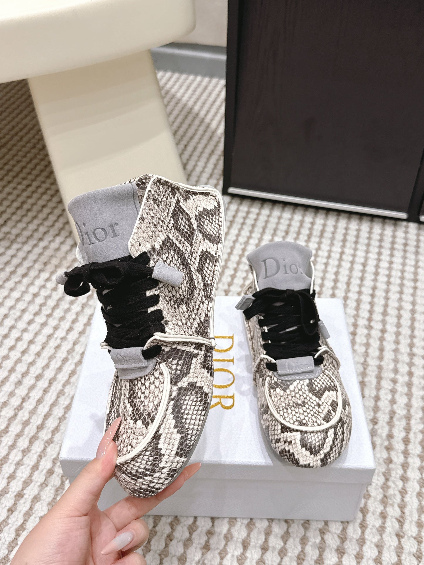 Dior Roadie Sneaker Black Light Grey Python Leather 661982