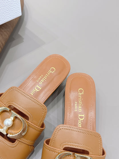 CD Sandal Mule 30 Montaigne 4.5cm Tan Calfskin 738331
