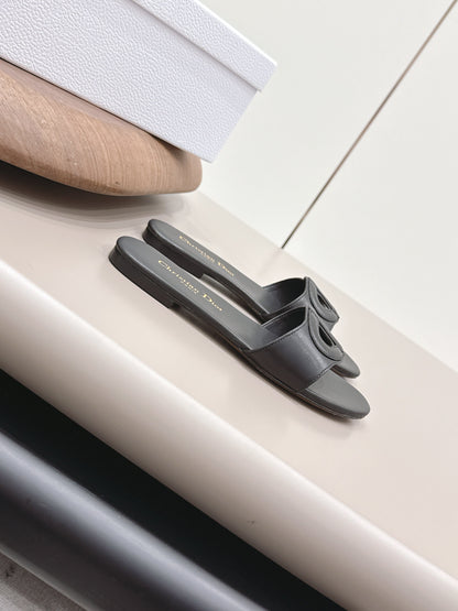 CD 26s Round-Toe Slide Sandals Black Calfskin 738237