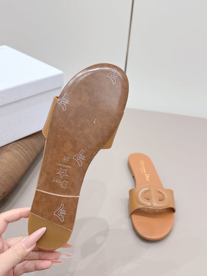 CD 26s Round-Toe Slide Sandals Tan Calfskin 738238