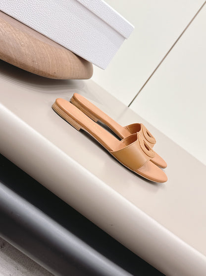CD 26s Round-Toe Slide Sandals Tan Calfskin 738238