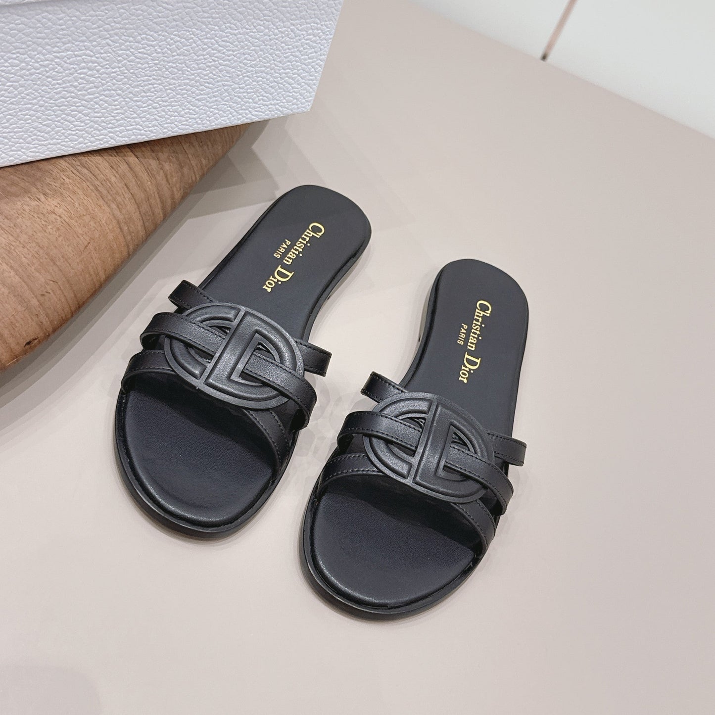 CD 26s D-Club Slide Sandal Black Calfskin 738245