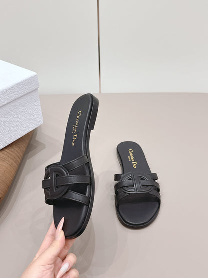 CD 26s D-Club Slide Sandal Black Calfskin 738245