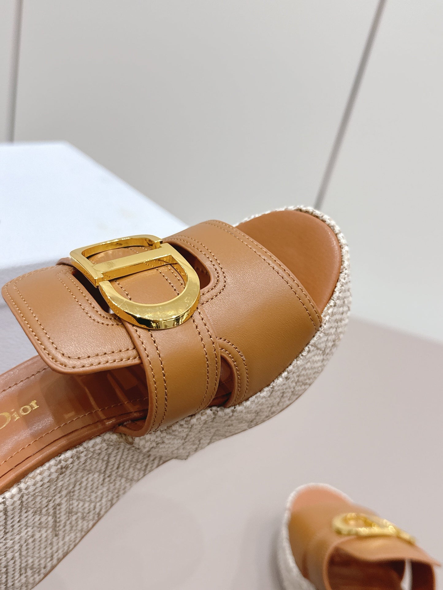 CD 30 Montaigne Wedge Slides 8cm Tan Calfskin 738318