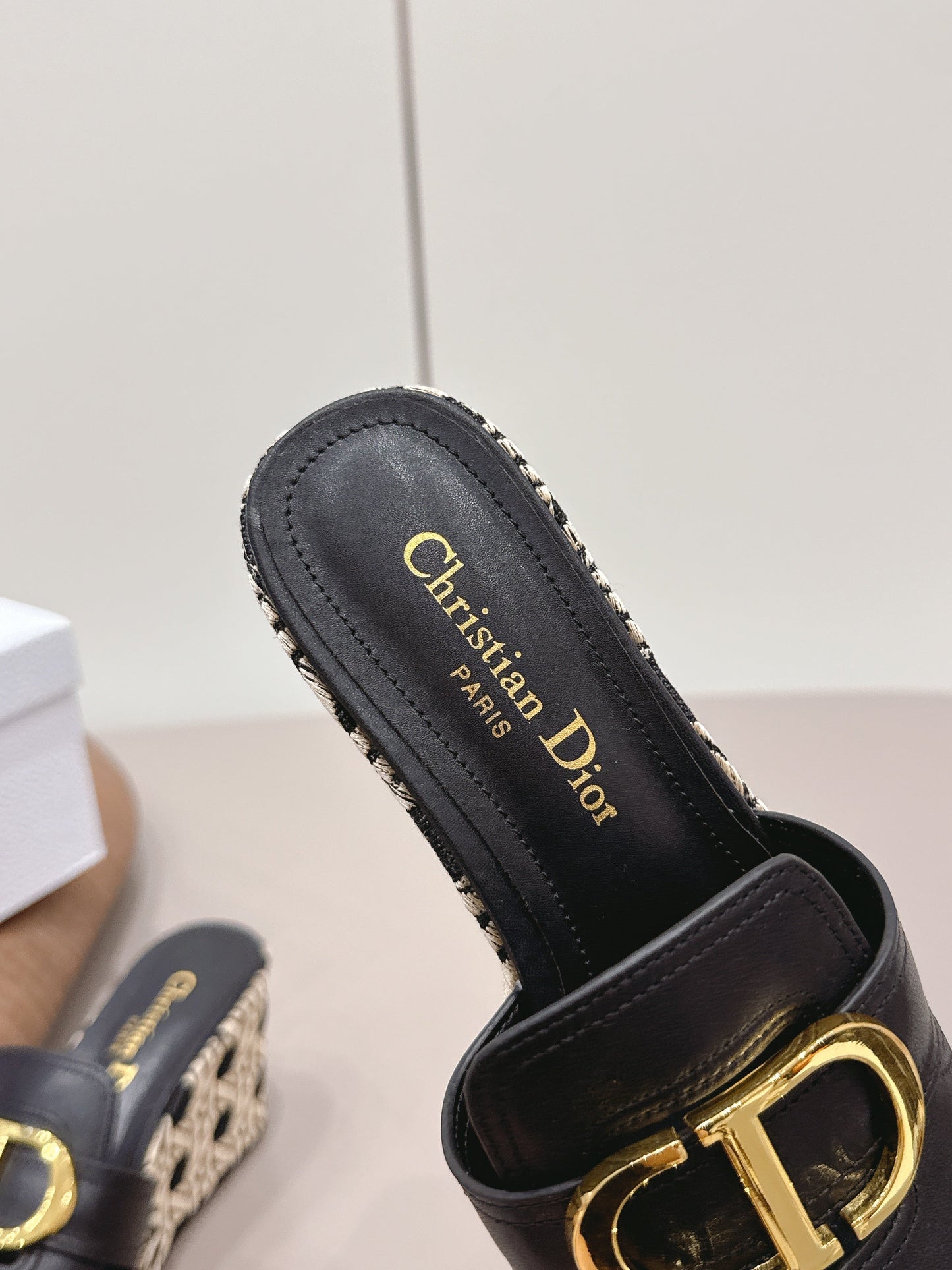 CD 30 Montaigne Wedge Slides 8cm Black Calfskin 738317