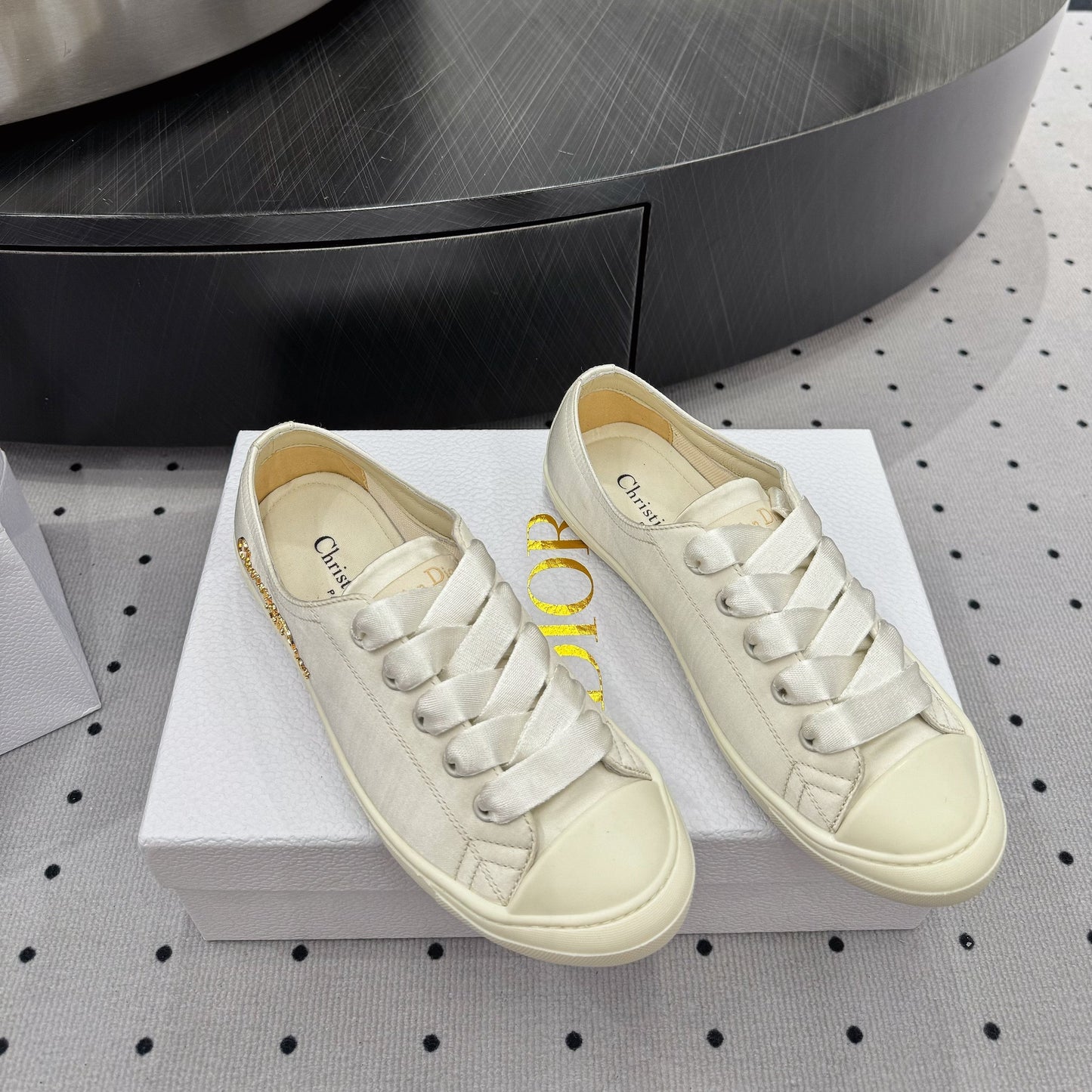 Dior Lucky Sneaker Ivory Satin 618069