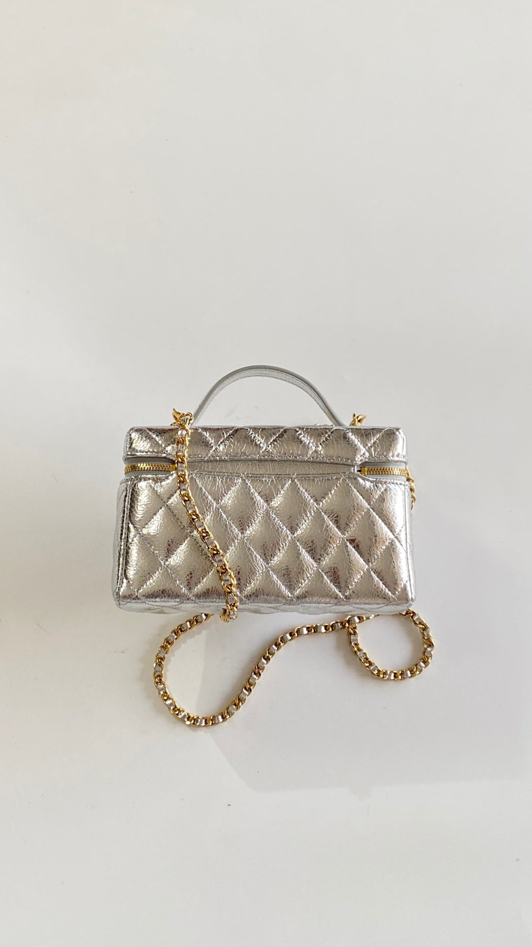 Chanel 25 Box Bag Silver Metallic Leather