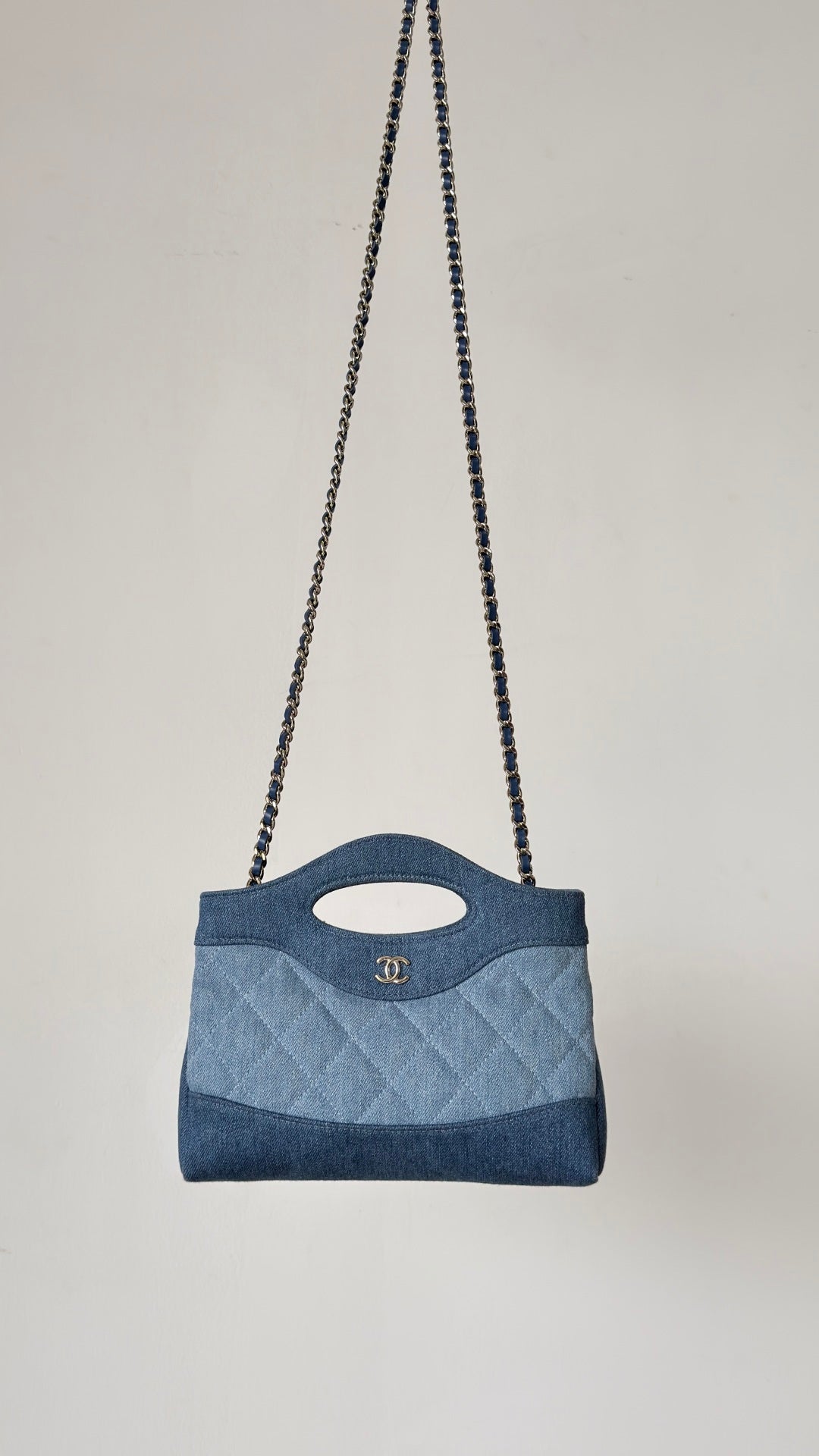 Chanel 26 Clutch 21 Blue Denim Gold Hardware
