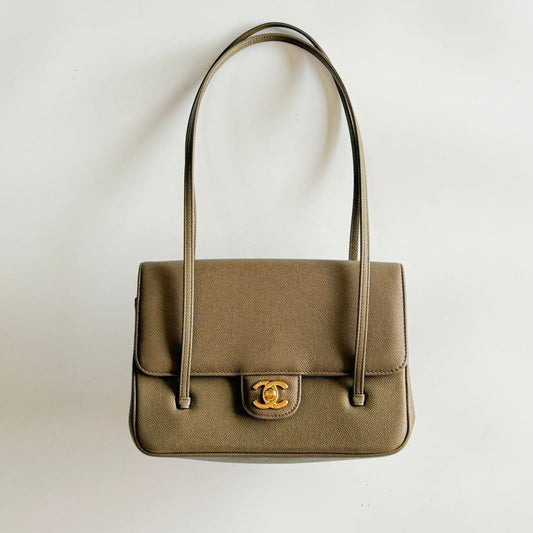 Chanel 26 Shoulder Bag 22cm Khaki Caviar Leather