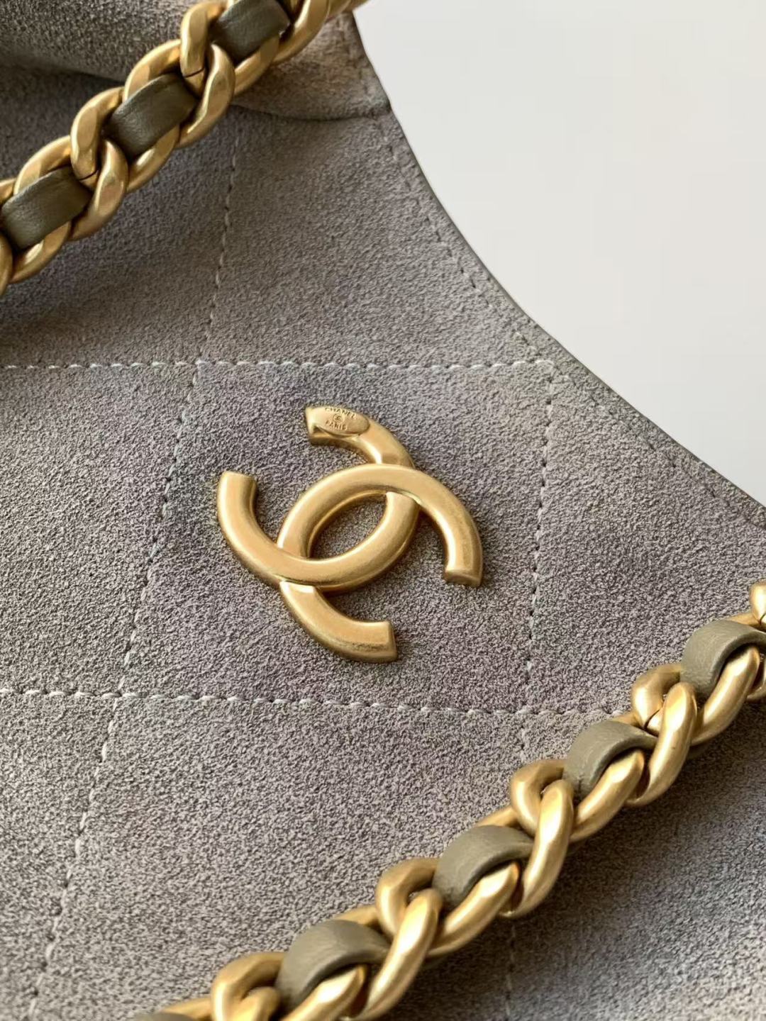 Chanel 2026 Hippie Hobo Bag 35cm Gray Suede 326216