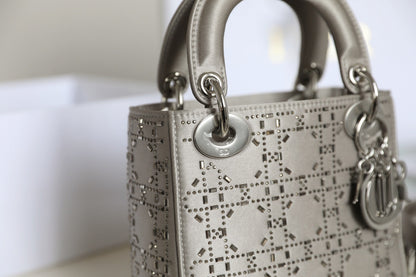 CD Lady Dior Mini Diamond Bag Gray Satin