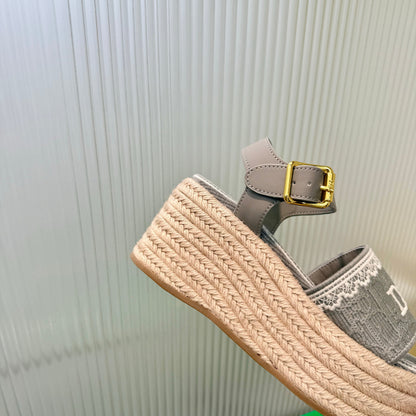 CD Dentelle Wedge Sandals Light Grey Cotton 832467