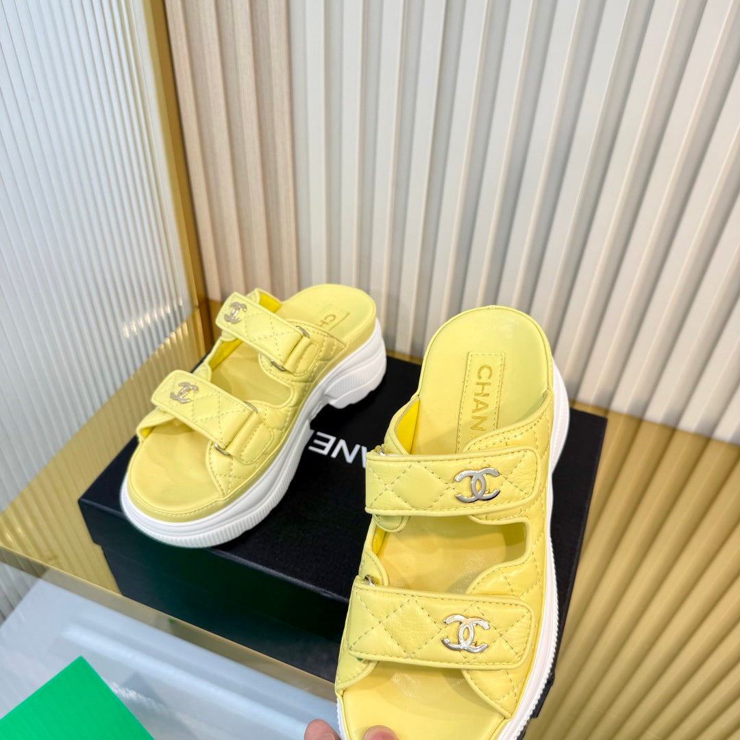 Chanel 26S Platform Sandals In Yellow Lambskin
