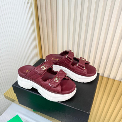 Chanel 26S Platform Sandals In Dark Red Lambskin