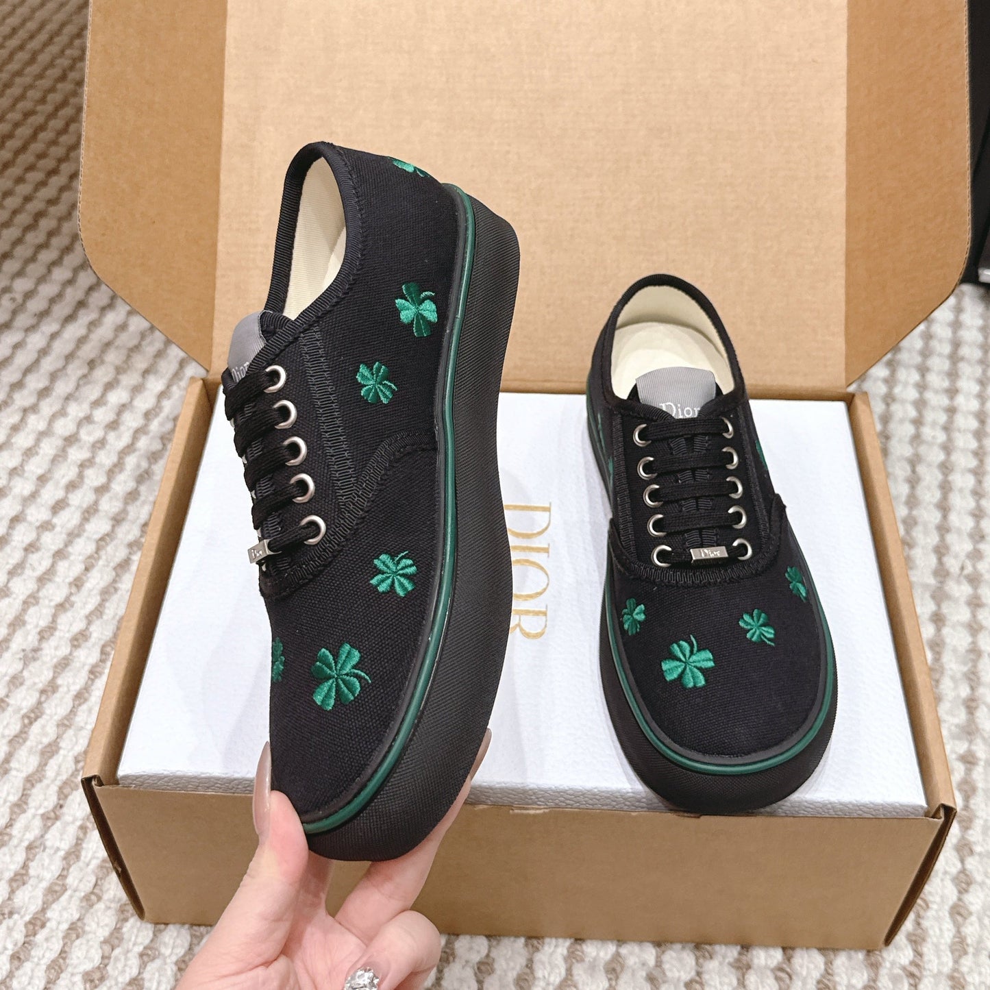 CD Saltwind Sneakers Black Four-leaf Clover Embroidery Canvas 632438