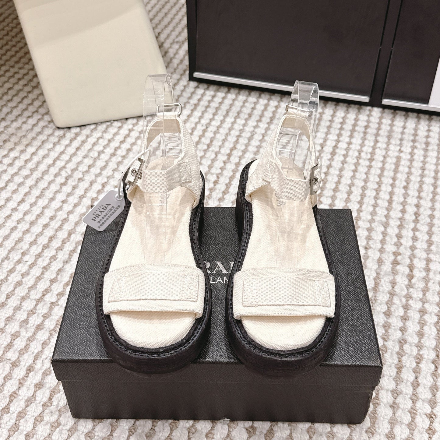 PRA 2026S Roman Sandals White Black Canvas 657521