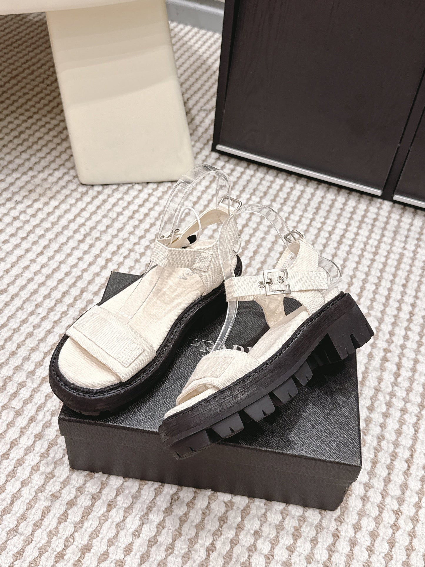 PRA 2026S Roman Sandals White Black Canvas 657521