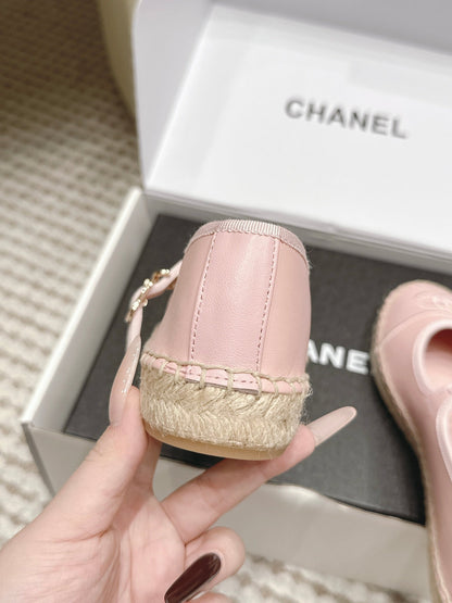 Chanel 26S Mary Jane Flats In Light Pink Lambskin Espadrille Sole