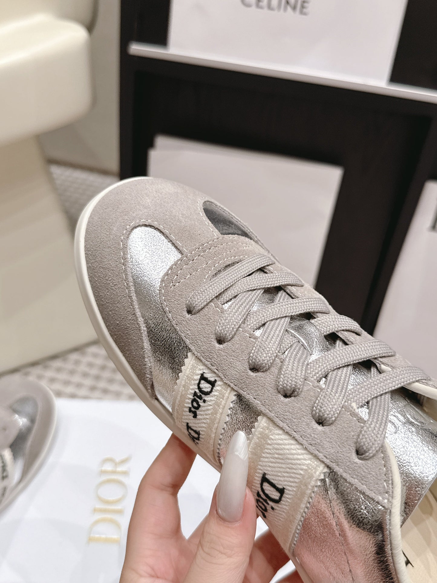CD Ribbon Sneaker Sliver Suede Leather  930297
