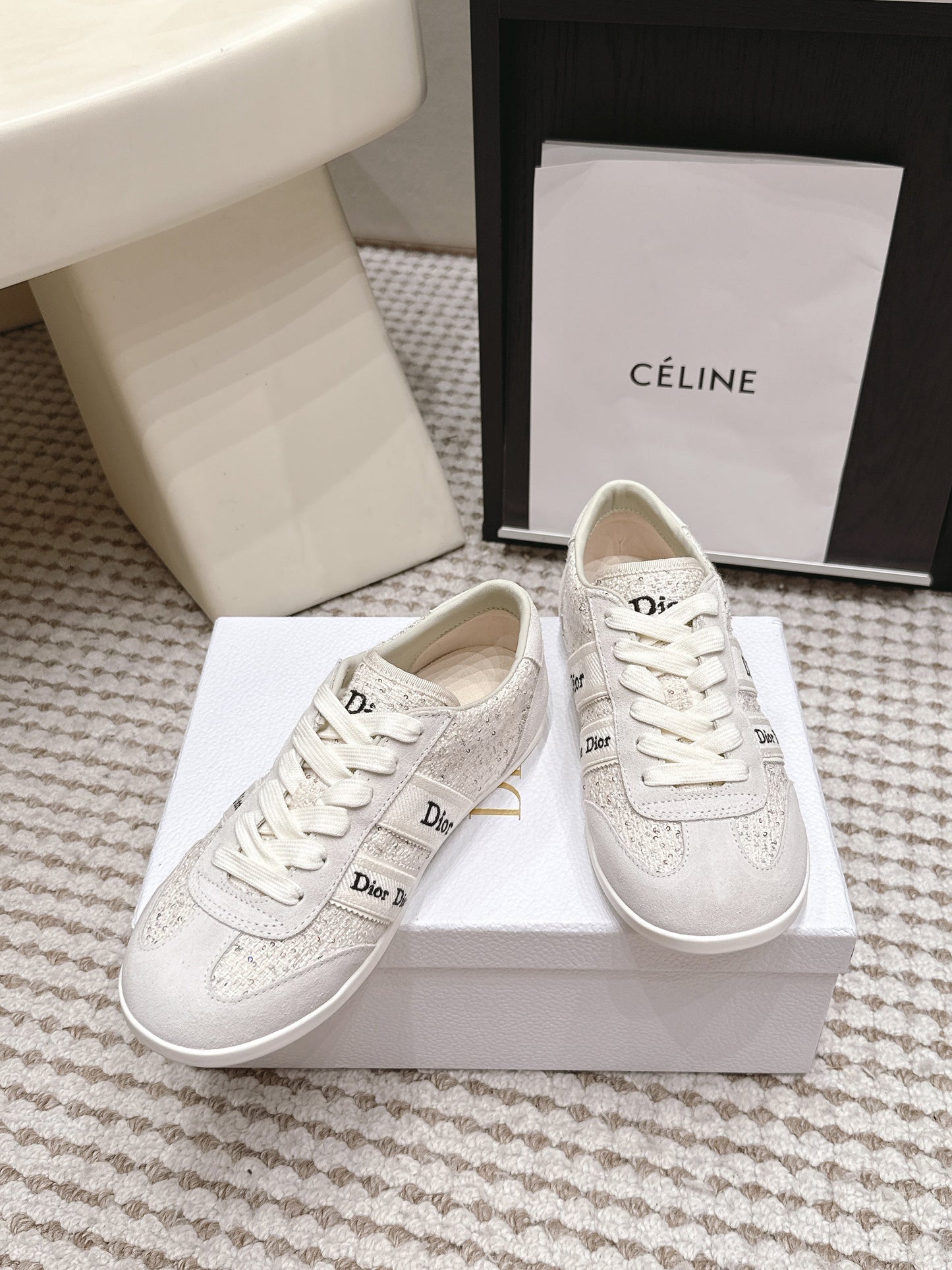 CD Ribbon Sneaker White Tweed Suede 930299