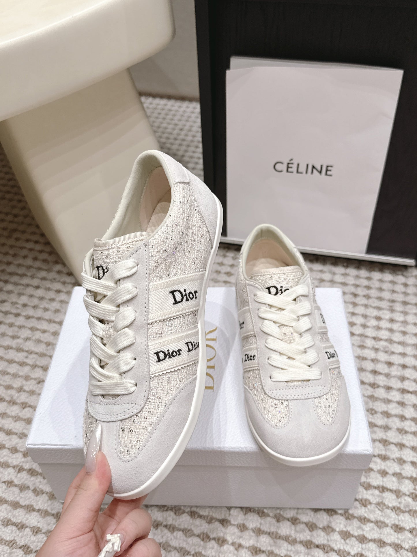 CD Ribbon Sneaker White Tweed Suede 930299