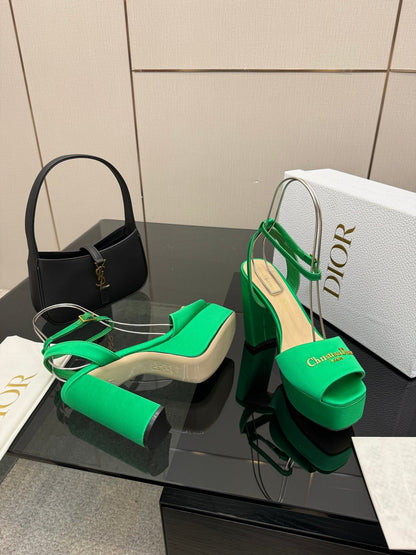 CD 26s High Heel Sandals 120 Mm In Green Satin