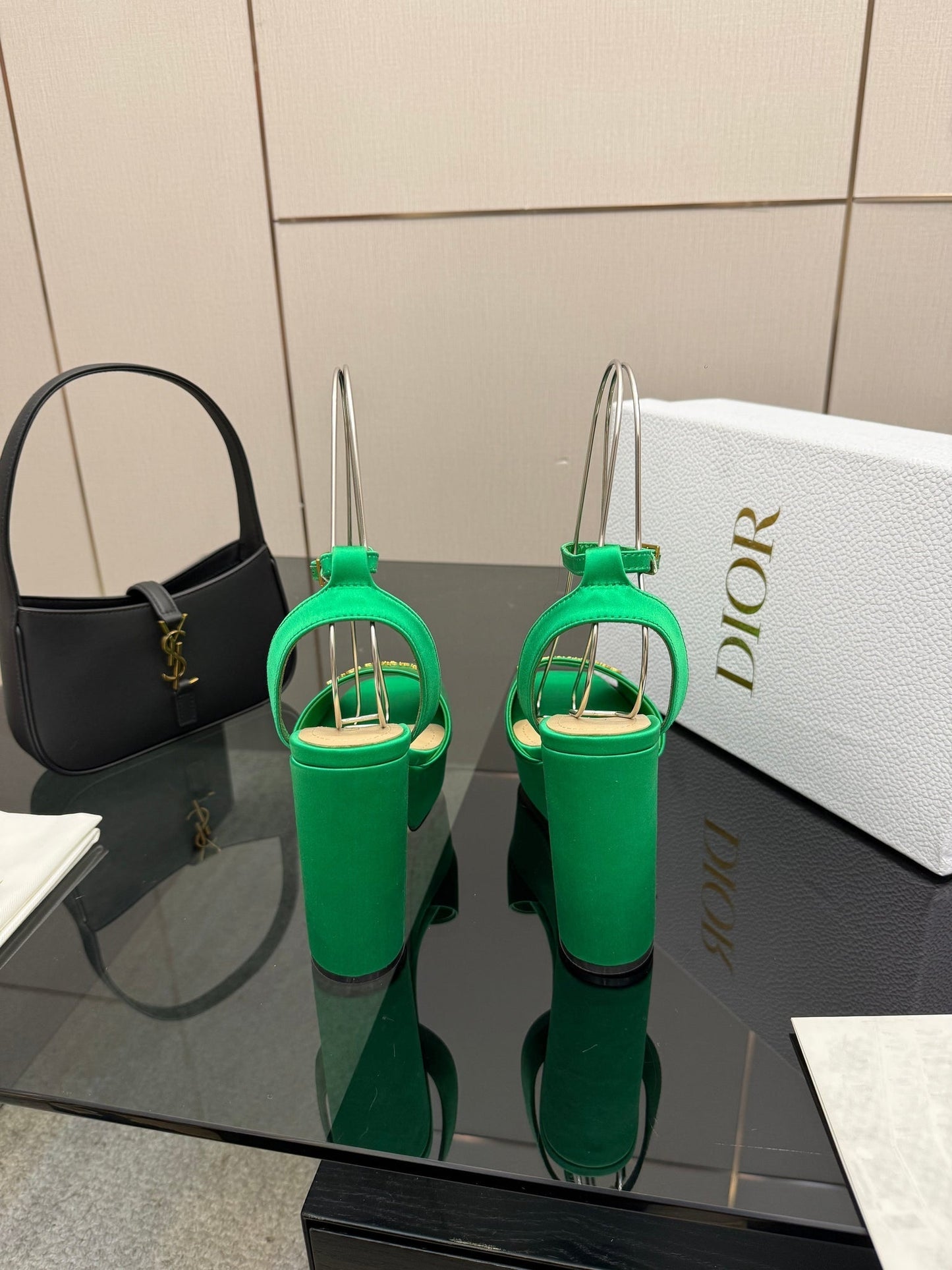 CD 26s High Heel Sandals 120 Mm In Green Satin