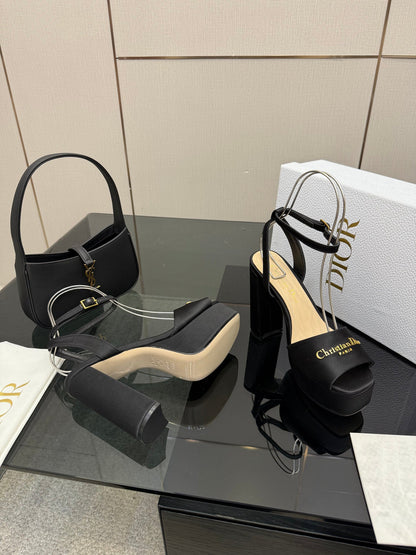 CD 26s High Heel Sandals 120mm Black Satin