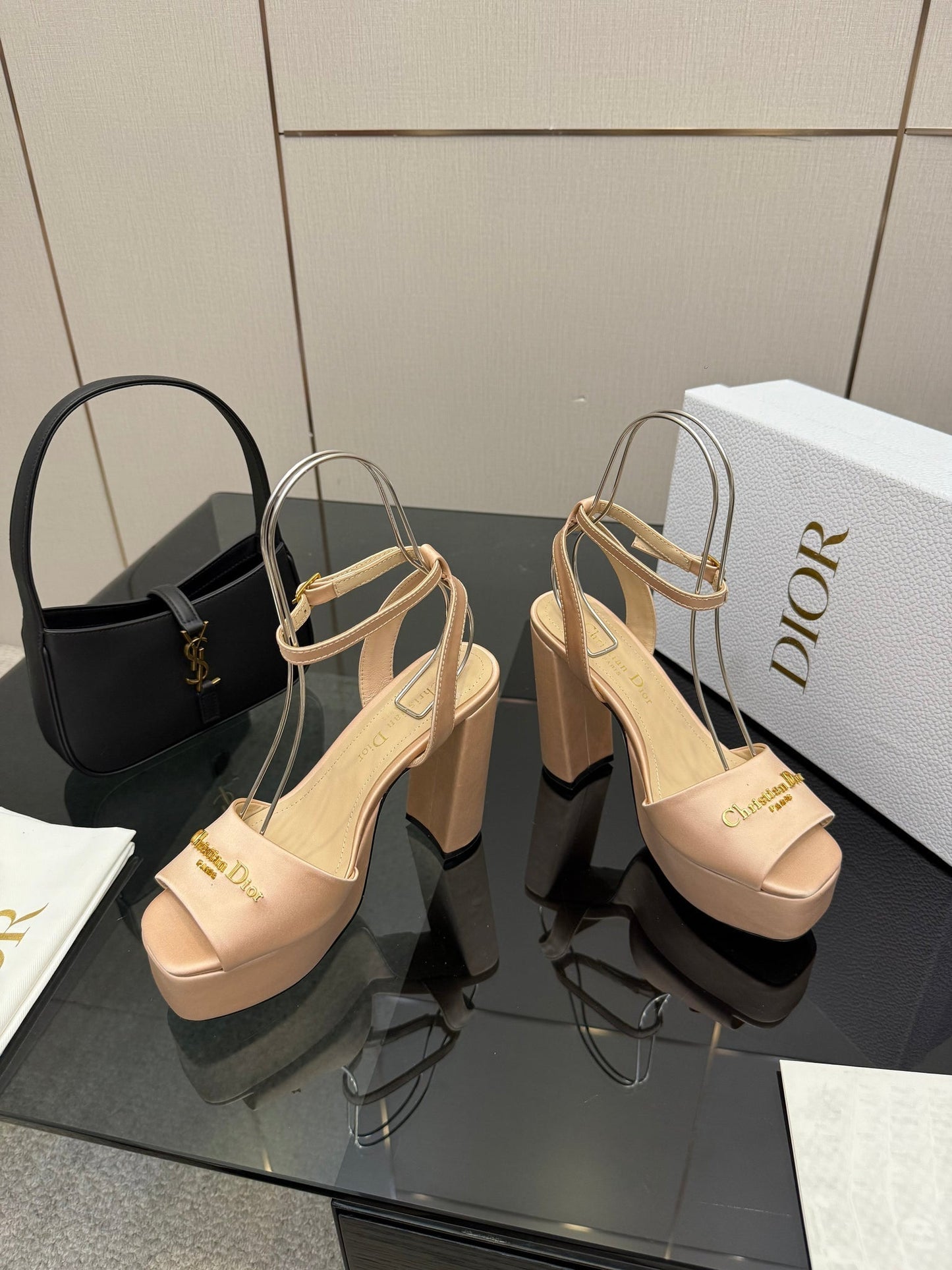 CD 26s High Heel Sandals 120mm Beige Satin
