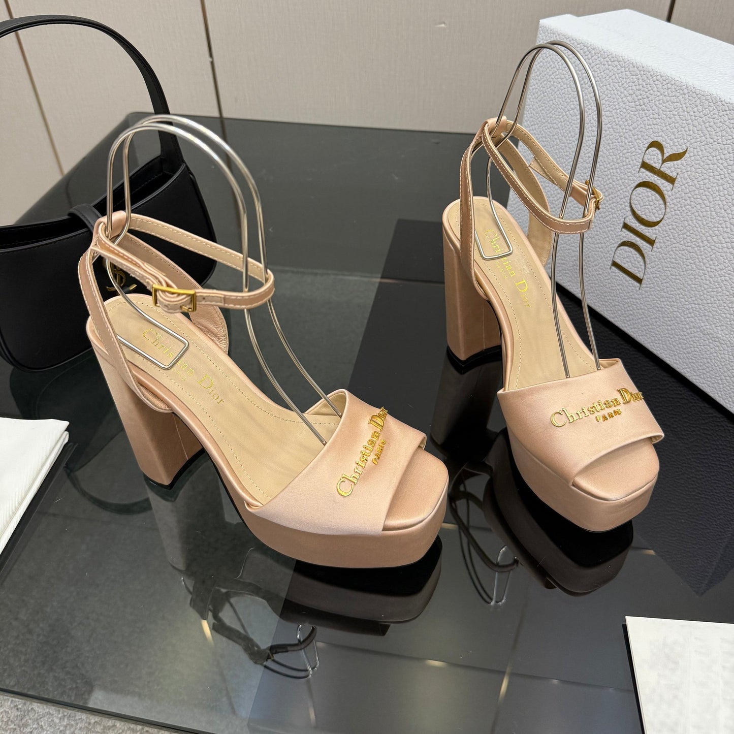 CD 26s High Heel Sandals 120mm Beige Satin