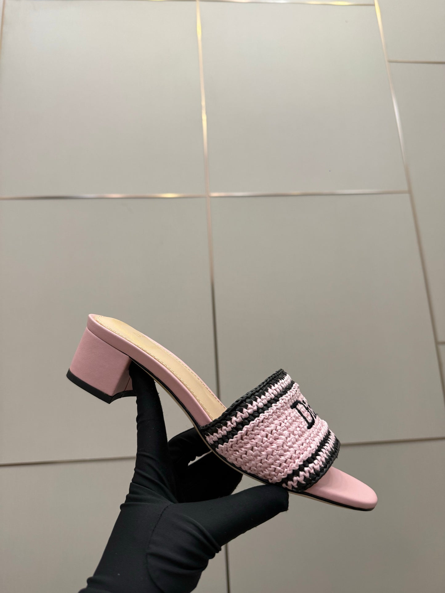 CD Dioriviera Woven Slides 4cm Pink Fabric Goatskin 828258