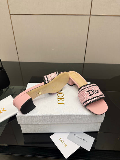 CD Dioriviera Woven Slides 4cm Pink Fabric Goatskin 828258