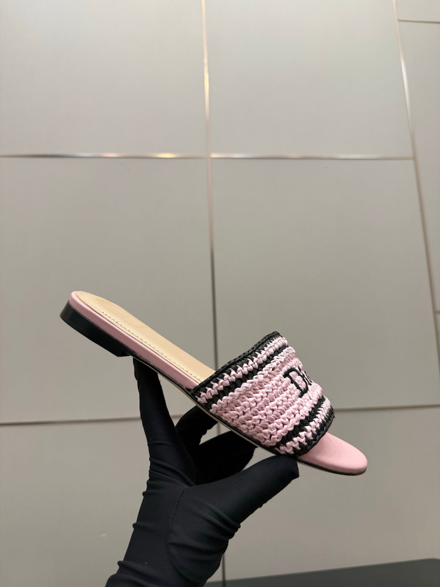 CD Dioriviera Woven Slides Pink Fabric Goatskin 828259