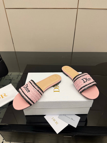 CD Dioriviera Woven Slides Pink Fabric Goatskin 828259