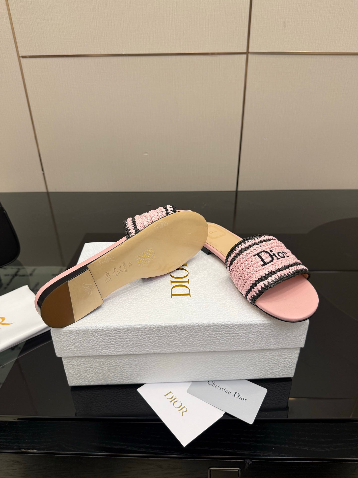 CD Dioriviera Woven Slides Pink Fabric Goatskin 828259