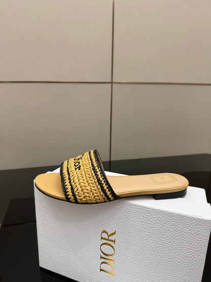 CD Dioriviera Woven Slides Beige Fabric Goatskin 828264