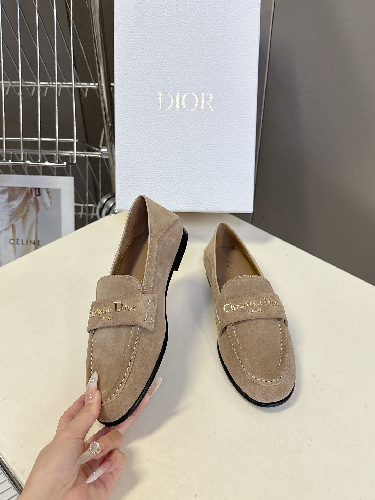 CD  Boy Loafer Rope 5mm  Beige Suede Calfskin  492542