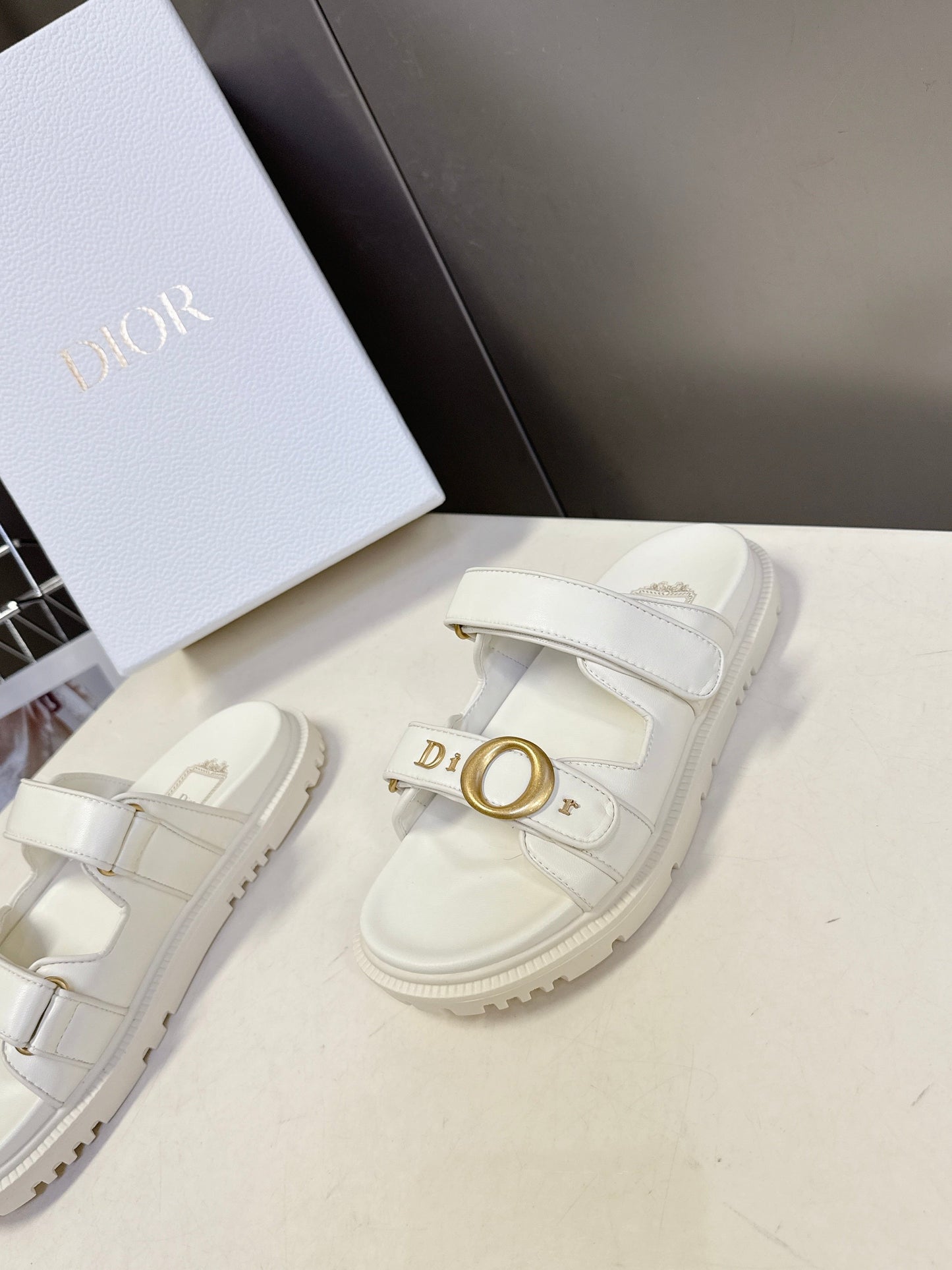 Dior 2026 Velcro Slip-on Sandal White Leather 716902