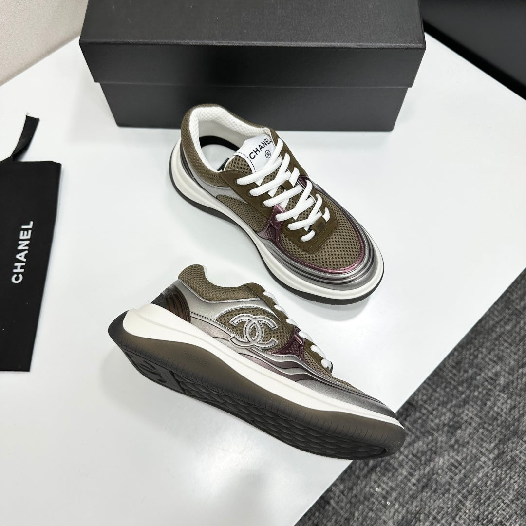 CC 26s Casual Sneakers Taupe Sliver Fabric Cowhide 626383